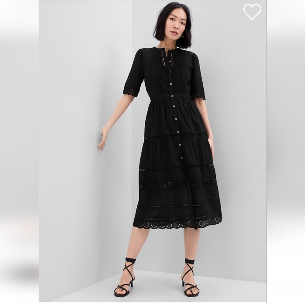 GAP Black Eyelet Midi Dress - Picture 2 of 6